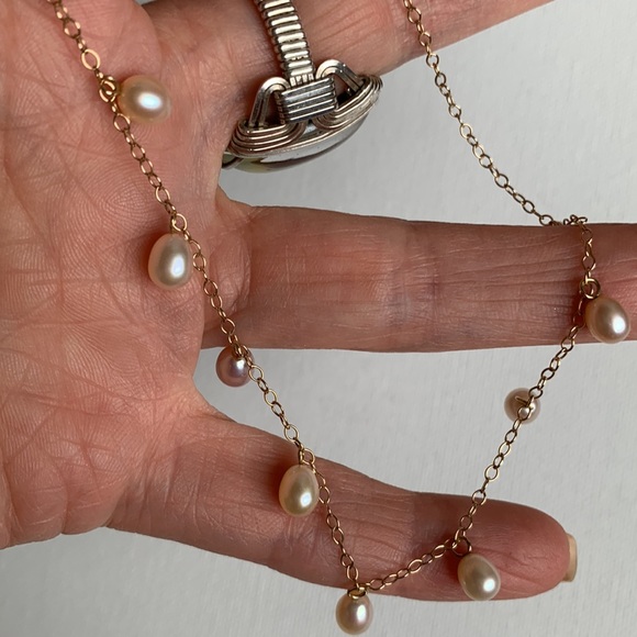 14K Yellow Gold Pearl Necklace - Picture 4 of 5